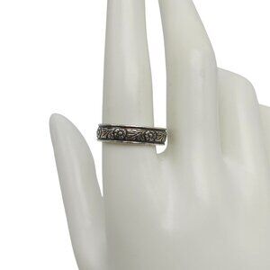 Vintage Sterling Silver Floral Band Ring Size 9.5 With Engraved Flower Design